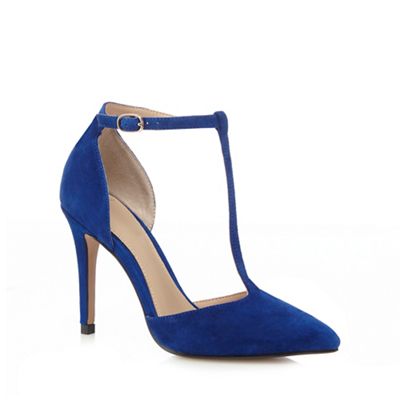 Blue suede pointed court shoes